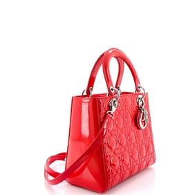 Christian Dior Lady Dior Bag Cannage Quilt Patent Medium Red