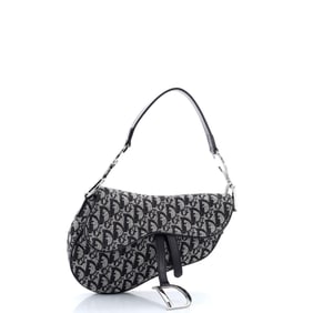 Christian Dior Vintage Saddle Bag Diorissimo Canvas Medium Black