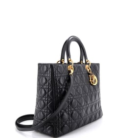 Christian Dior Vintage Lady Dior Bag Cannage Quilt Lambskin Large Black