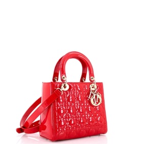 Christian Dior Lady Dior Bag Cannage Quilt Patent Medium Red