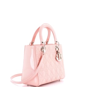 Christian Dior Lady Dior Bag Cannage Quilt Patent Medium Pink