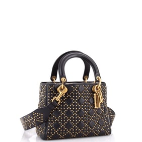 Christian Dior Supple Lady Dior Bag Cannage Studded Lambskin Medium Black