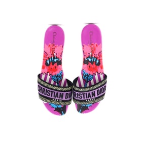 Christian Dior Women's Dway Flat Sandals Embroidered Canvas Purple