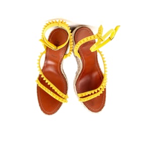 Christian Louboutin Women's Mafaldina Zeppa Espadrille Platform Sandals Spiked Patent 120 Yellow