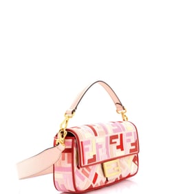 Fendi Baguette NM Bag Zucca Embroidered Canvas Medium Pink, Red