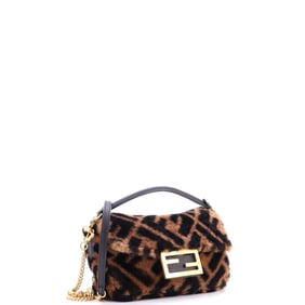 Fendi Baguette NM Bag Zucca Shearling Mini Brown