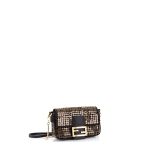 Fendi Baguette NM Bag Sequin Embellished Zucca Canvas Mini Brown