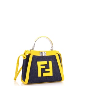 Fendi Peekaboo Bag Denim with FF Leather Applique Mini Blue