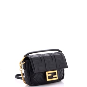 Fendi Baguette NM Bag Zucca Embossed Leather Mini Black