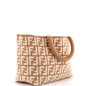 Fendi Shopper Tote Zucca Crochet Cashmere Large Brown