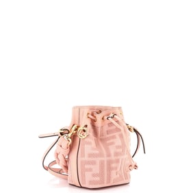 Fendi Woven Handle Mon Tresor Bucket Bag Zucca Embroidered Canvas Mini Pink