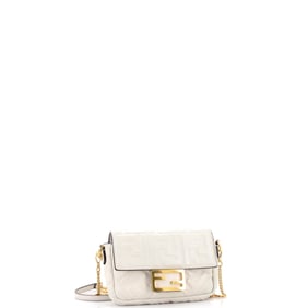 Fendi Baguette NM Bag Zucca Embossed Leather Mini White