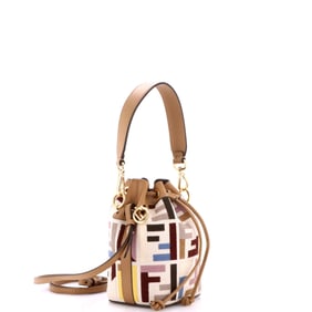 Fendi Mon Tresor Bucket Bag Zucca Embroidered Canvas Mini Brown, Multicolor