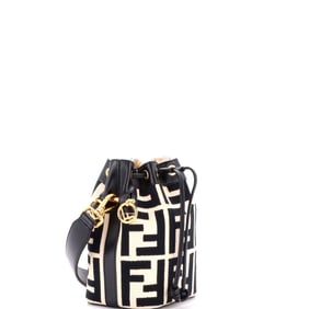 Fendi Mon Tresor Bucket Bag Zucca Embroidered Canvas Mini Black, Neutral
