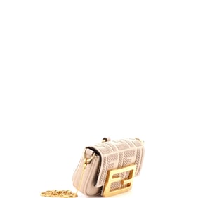 Fendi Chain Baguette Charm Bag Zucca Canvas Nano Neutral