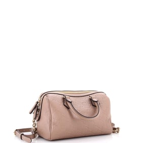 Gucci Emblem Boston Bag GG Embossed Leather Medium Neutral