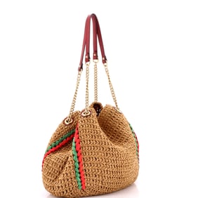 Gucci GG Marmont Chain Tote Raffia Large Brown