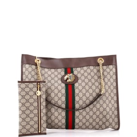 Gucci Rajah Chain Tote GG Coated Canvas Large Brown