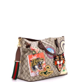 Gucci Courrier Convertible Soft Open Tote GG Coated Canvas with Applique Large Brown