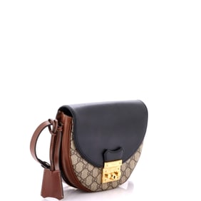 Gucci Padlock Saddle Shoulder Bag GG Coated Canvas and Leather Small Brown