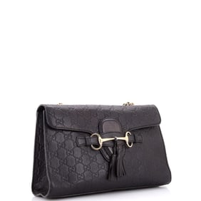 Gucci Emily Chain Flap Bag Guccissima Leather Medium Black