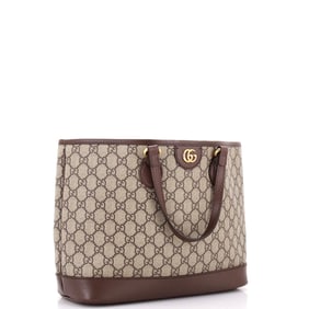 Gucci Ophidia Top Handle Shopping Tote GG Coated Canvas and Leather Small Brown