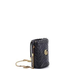 Gucci GG Marmont Bucket Bag Matelasse Leather Mini Black