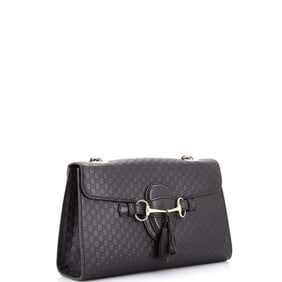Gucci Emily Chain Flap Bag Microguccissima Leather Medium Black
