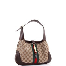 Gucci Jackie Original Web Shoulder Bag Leather and GG Canvas Medium Brown