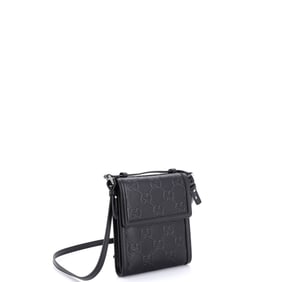 Gucci Flap Crossbody Bag GG Embossed Perforated Leather Small Black