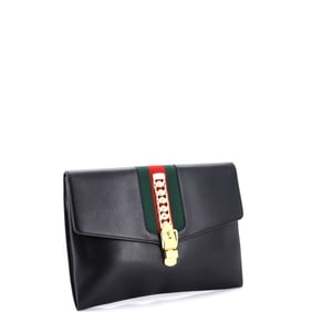 Gucci Sylvie Clutch Leather Maxi Black