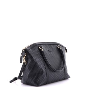 Gucci Britt Convertible Dome Satchel Microguccissima Leather Medium Black