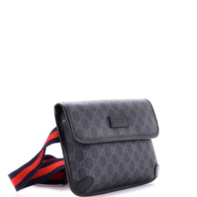 Gucci Web Flap Belt Bag GG Coated Canvas Black