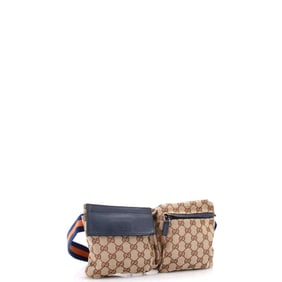 Gucci Vintage Double Belt Bag GG Canvas with Leather Brown