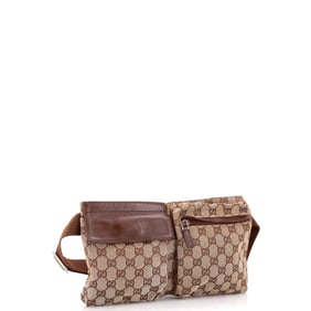 Gucci Vintage Double Belt Bag GG Canvas with Leather Brown