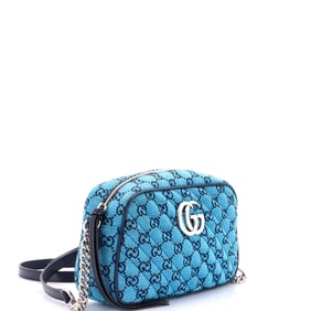 Gucci GG Marmont Shoulder Bag Multicolor Diagonal Quilted GG Canvas Small Blue