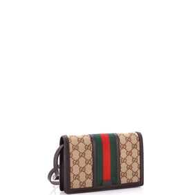 Gucci Web Wallet on Strap GG Canvas Small Brown