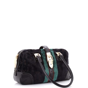 Gucci Glam Boston Bag Horsebit Embossed Velvet Large Green