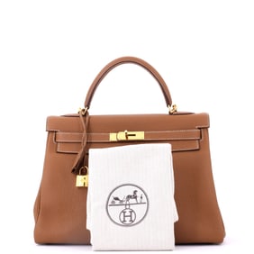Hermes Kelly Handbag Brown Togo with Gold Hardware 32 Brown
