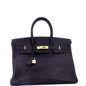 Hermes Birkin Handbag Black Ardennes with Gold Hardware 35 Black