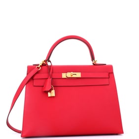 Hermes Kelly Handbag Red Epsom with Gold Hardware 32 Red