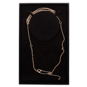 Hermes Chaine d'Ancre Punk Lariat Long Necklace 18K Rose Gold with Diamond Very Large Rose Gold