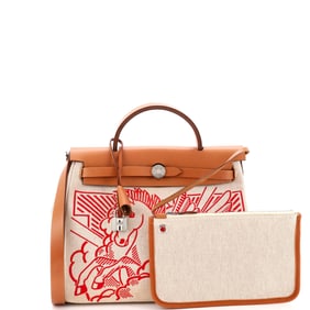 Hermes Herbag Zip Pegase Pop Toile and Leather 31 Brown, Red