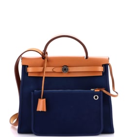 Hermes Herbag Zip Leather and Toile 31 Blue