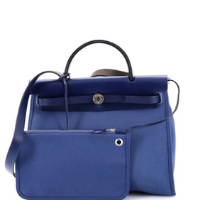 Hermes Herbag Zip Leather and Toile 31 Blue