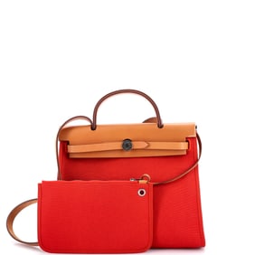 Hermes Herbag Zip Leather and Toile 31 Red
