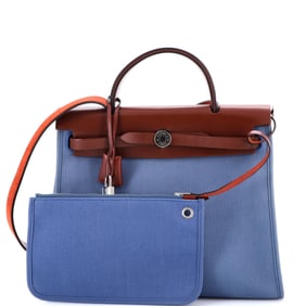 Hermes Herbag Zip Leather and Toile 31 Blue