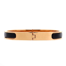 Hermes Mini Clic Kelly Bracelet Enamel Narrow Black, Rose Gold