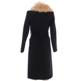 Louis Vuitton Women's Two Pocket Belted Coat Monogram Wool Blend and Faux Fur Black, Neutral