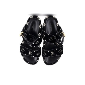 Louis Vuitton Women's Flatform Mule Sandals Monogram Velvet Black